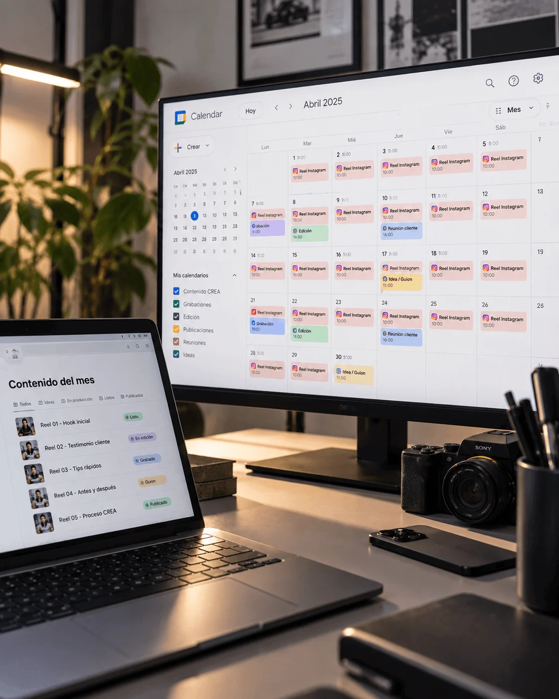 Calendario de publicaciones y lista de contenido del mes